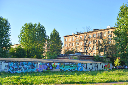 ST.PETERSBURG, RUSSIA - 30 JULY 2017: The houses of the Khrushchev building are Soviet typical series of apartment houses, massively built in the USSR from the late 1950s to the early 1980s.のeditorial素材