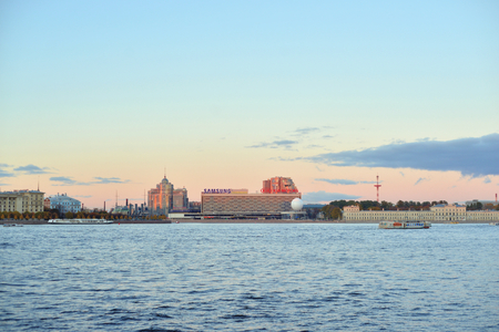 ST.PETERSBURG, RUSSIA - 21 OCTOBER 2017: Neva River and Pirogovskaya Embankment in St.Petersburg at evening.のeditorial素材