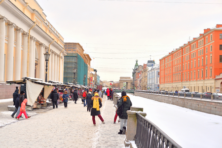 ST.PETERSBURG, RUSSIA - 24 FEBRUARY 2017: Embankment of the Griboedov Canal in historic center of Saint Petersburg at winter.のeditorial素材