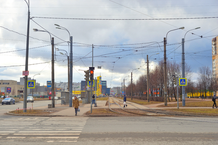 ST.PETERSBURG, RUSSIA - 18 MARCH 2017: Street in microdistrict Ribatskoe on the outskirts of St. Petersburg at spring.のeditorial素材