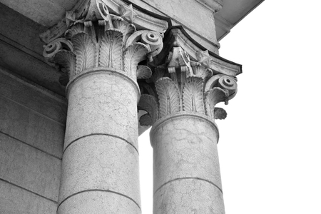 The capitals of the columns. Black and white.の写真素材
