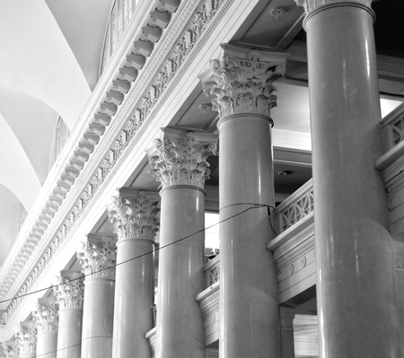 Colonnade in old building in Saint Petersburg, Russia. Black and white.の写真素材
