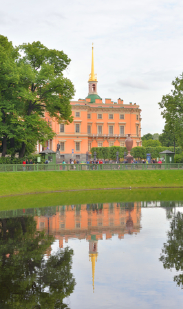 Engineering Castle and Karpiev Pond in the Summer Garden in St. Petersburg, Russia.のeditorial素材