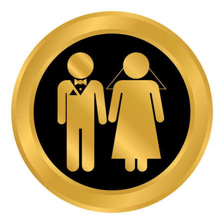 Wedding couple button on white background. Vector illustration.のイラスト素材