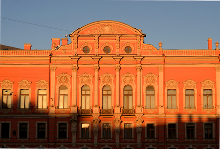 Fragment of facade of Palace of the Beloselsky Belozersky at sunny evening in Saint Petersburg, Russia.のeditorial素材