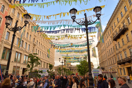 ST.PETERSBURG, RUSSIA - 12 JUNE 2018: Malaya Konyushennaya Street- a street in the Central district of St. Petersburg. It passes from the Swedish lane to Nevsky Prospekt.のeditorial素材