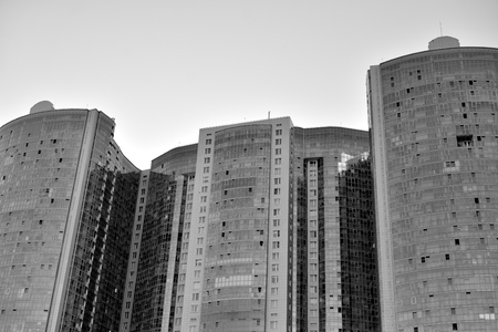 ST.PETERSBURG, RUSSIA - 25 JUNE 2018: Residential skyscraper Prince Alexander Nevsky in microdistrict Ribatskoe on the outskirts of St. Petersburg, Russia. Black and white.のeditorial素材