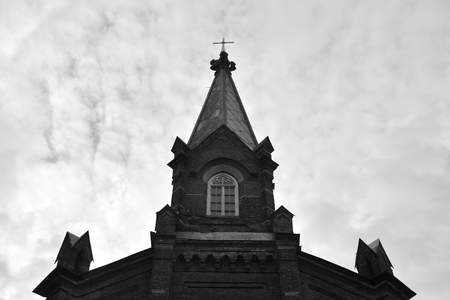 The Church of the Resurrection of Christ in Tsarskoe Selo, suburb of Saint Petersburg, Russia. Black and white.の写真素材