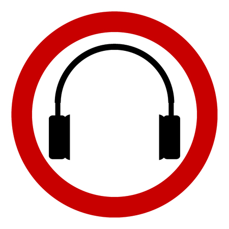 Prohibition sign headphones on white background. Vector illustration.のイラスト素材