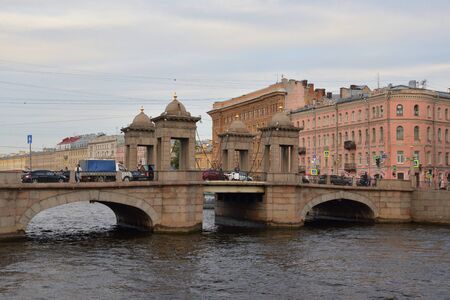 ST.PETERSBURG, RUSSIA - 11 SEPTEMBER 2018: Lomonosov bridge - the bridge over the Fontanka river in the Central district of St. Petersburg.のeditorial素材