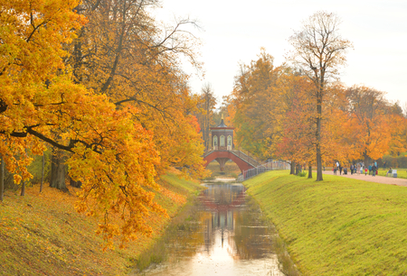 Canal in Alexander Park in Tsarskoye Selo at autumn, suburb of St.Petersburg, Russia.の写真素材