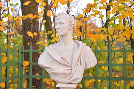 Statue of Marcus Ulpius Nerva Traianus - Roman Emperor of the Antonine dynasty in Summer Garden, St.Petersburg, Russia.の写真素材