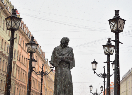 Monument to the writer Gogol on Malaya Konyushennaya street in St.Petersburg, Russia.の写真素材