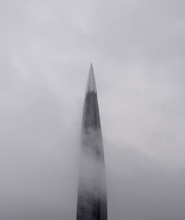 Skyscraper in St.Petersburg at cloud winter day, Russia.の写真素材