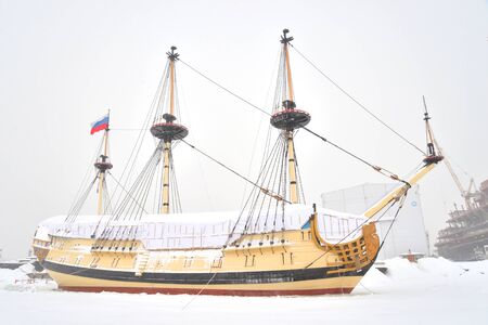 ST.PETERSBURG, RUSSIA - 26 JANUARY 2019: The reconstruction of the 54-gun ship of the line of tier 4, Poltava. Launched on 27 may 2018.のeditorial素材