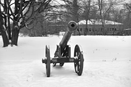 SAINT PETERSBURG, RUSSIA - 5 JANUARY 2018: Old gun in Military Artillery Museum in St.Petersburg, Russia. Black and white.のeditorial素材