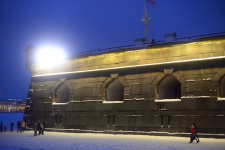 Bastion of Peter and Paul Fortress in St.Petersburg at winter evening, Russia.の写真素材