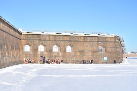 ST.PETERSBURG, RUSSIA - 6 MARCH 2019: Sovereign Bastion of Peter and Paul Fortress and frozen Neva river in St.Petersburg, Russia.のeditorial素材