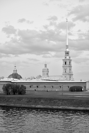 Peter and Paul Fortress in St.Petersburg, Russia. Black and white.のeditorial素材