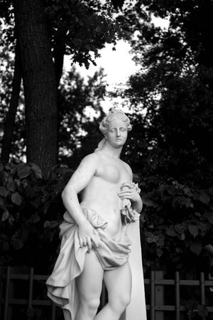 ST.PETERSBURG, RUSSIA - 1 JUNE 2019: The statue of a woman in Summer Garden in St.Petersburg, Russia. Black and white.のeditorial素材