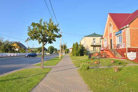 STOLIN, BELARUS - 23 AUGUST 2019: Sovetskaya Street in Stolin at sunny summer day, Belarus.のeditorial素材