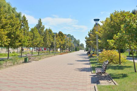 STOLIN, BELARUS - 19 AUGUST 2019: Lenin street in Stolin at sunny summer day, Belarus.のeditorial素材