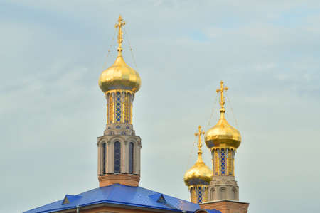 Domes of Church of the Intercession Holy Virgin on the outskirts of St. Petersburg, Russia.の写真素材