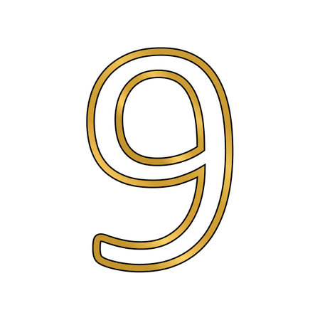 Gold number nine symbol on white background. Vector illustration.のイラスト素材