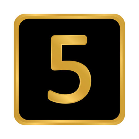 Gold number five button on white background. Vector illustration.のイラスト素材
