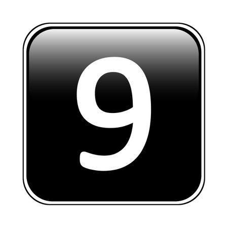 Number nine button on white background. Vector illustration.