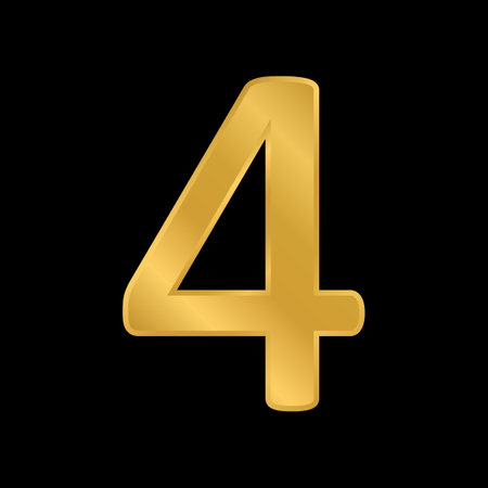 Gold number four symbol on black background. Vector illustration.