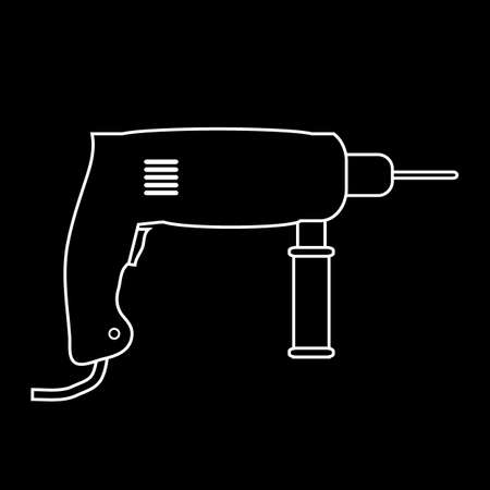 Hammer drill icon on black background. Vector illustration.のイラスト素材