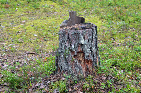 Pine stump in summer forest, Karelia.の写真素材