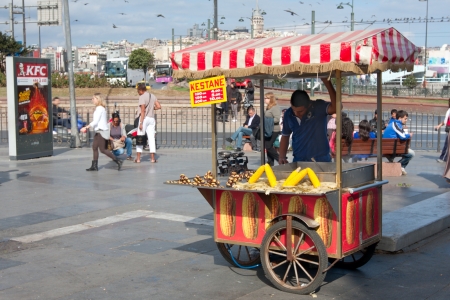 Food retailer selling some local snack at the street  Istanbul, Turkey  10 25 12のeditorial素材
