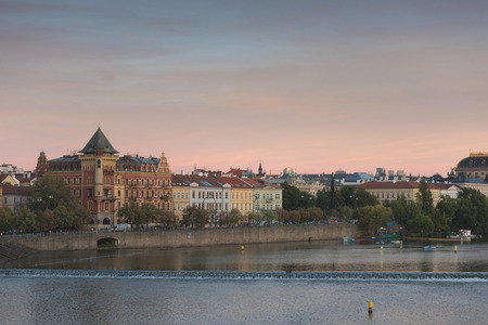 Prague Czech Republic, panorama city skyline from Charles Bridgeの写真素材
