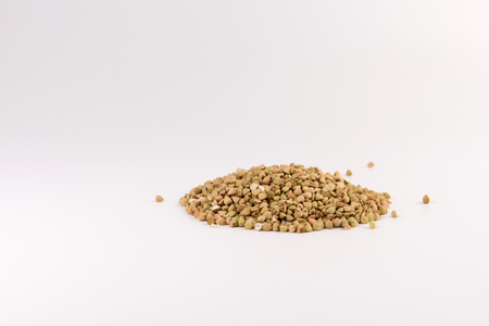 Green buckwheat heap Isolated on white backgroundの写真素材