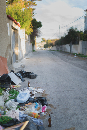 Rubbish dumped on the streetの写真素材