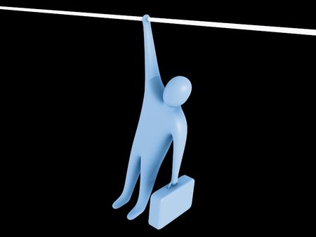 3d person hanging from a rope holding a briefcase.の写真素材