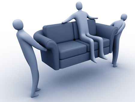 3d people carrying another 3d person sitting on a sofa.の写真素材