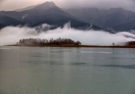 Beautiful landscape on lake Plastira in Karditsa, Thessaly, Greeceの写真素材