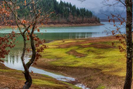 Beautiful landscape on lake Plastira in Karditsa, Thessaly, Greeceの写真素材
