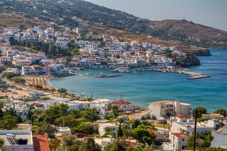 iew of Batsi, a traditional village at the island of Andros,  Cyclades, Greece