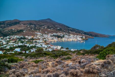 Dusk view of Batsi, a traditional village at the island of Andros,  Cyclades, Greeceの写真素材