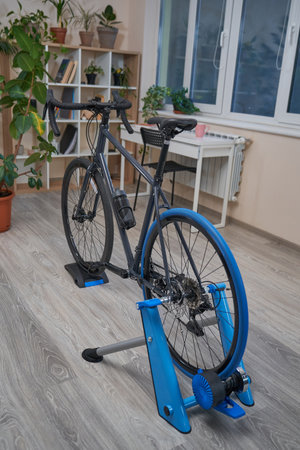 Stationery exercise bike at home near windowの写真素材