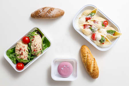 Full diet for lunch on white backgroundの写真素材