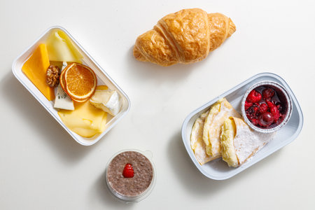 Top view of daily meal diet plan courier deliveryの写真素材