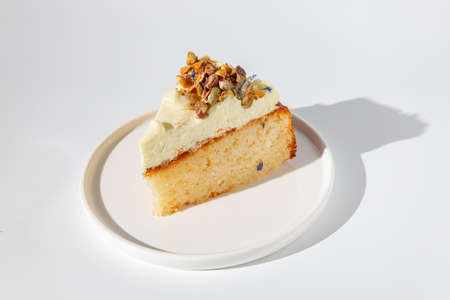 Top view of vanilla pie cake with butter creamの写真素材