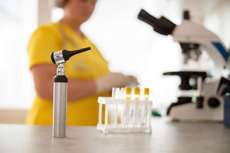 Photo of medical research supplies in scientific laboratory settingの写真素材