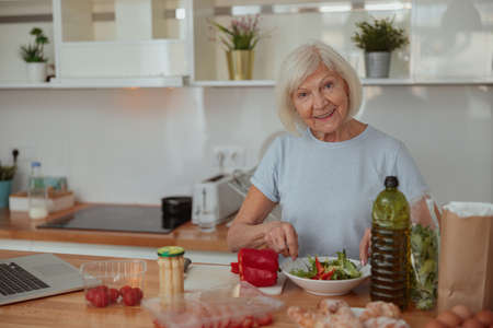 Photo of confident aged lady at homeの写真素材