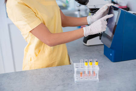 Vet scientist doing chemical test in laboratoryの写真素材